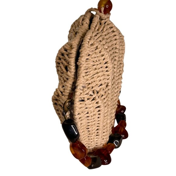 Sun n Sand‎ Woven Shell Clutch Handbag with Amber Beaded Strap - NWT - Picture 3 of 7
